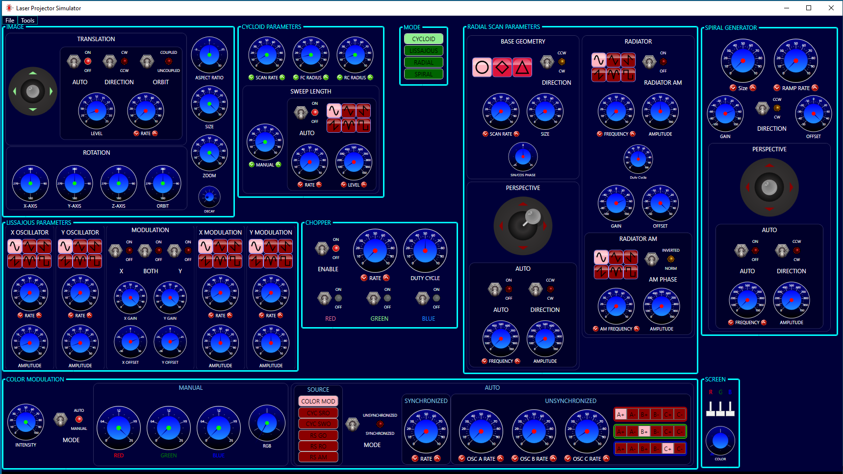 Laserocitor simulator UI